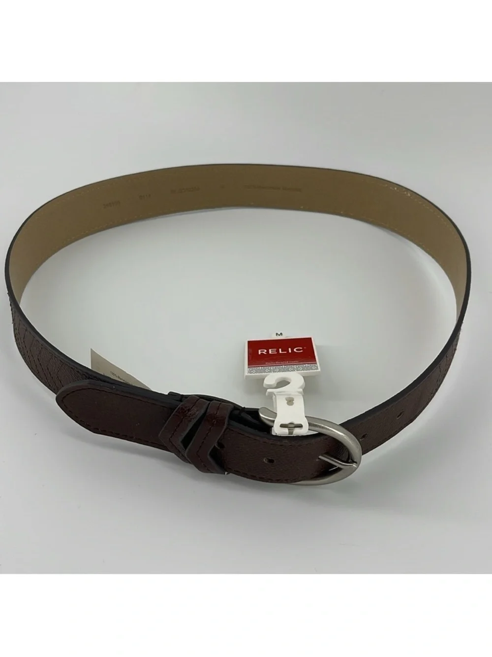 NWT Relic Stitch Detail Jean Brown Leather Belt, Women's Medium